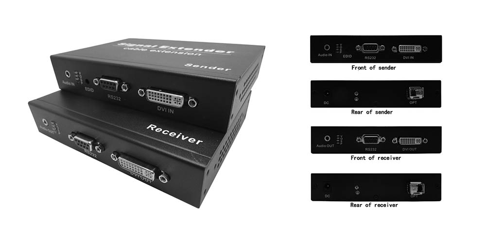 10KM @ 1080P RS232 Control Uncompressed DVI Video Extender Over Fiber With Audio